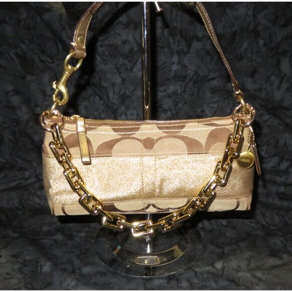 Coach 2007 Cursive Creed Signature Shimmer Stripe Canvas & Leather Demi Baguette - Picture 1 of 12